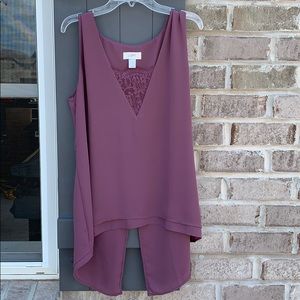 New Loft Medium Purple Lace Low Neck Split Hem